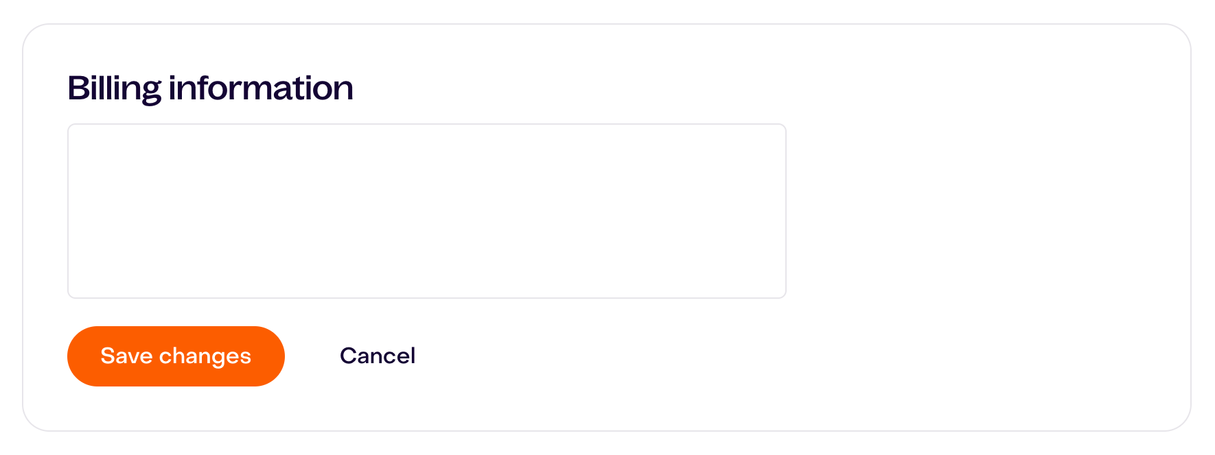 Empty Billing information form with Save changes and Cancel.